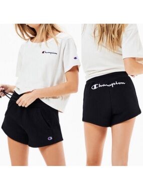Champion Reverse Weave High Rise Logo Fleece Sweat Shorts Black M